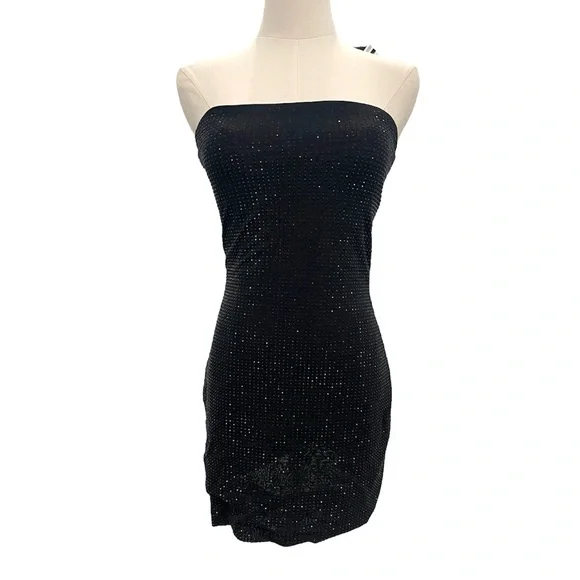 HEIRESS Beverly Hills Diamant Mesh Jersey Tube Top Mini Dress Bedazzled  Sparkle